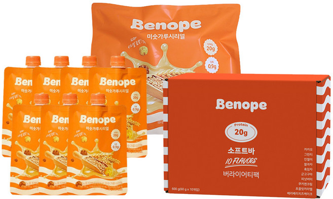 베노프 단백질 쉐이크 미숫가루 시리얼 40g x7개 + 소프트바 버라이어티팩 10종 600g x1개, 1세트, 880g