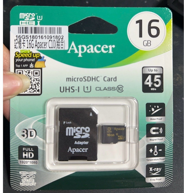 Apacer 16GB microSDHC 記憶卡 (UHS-I Class 10 含轉卡), 1個