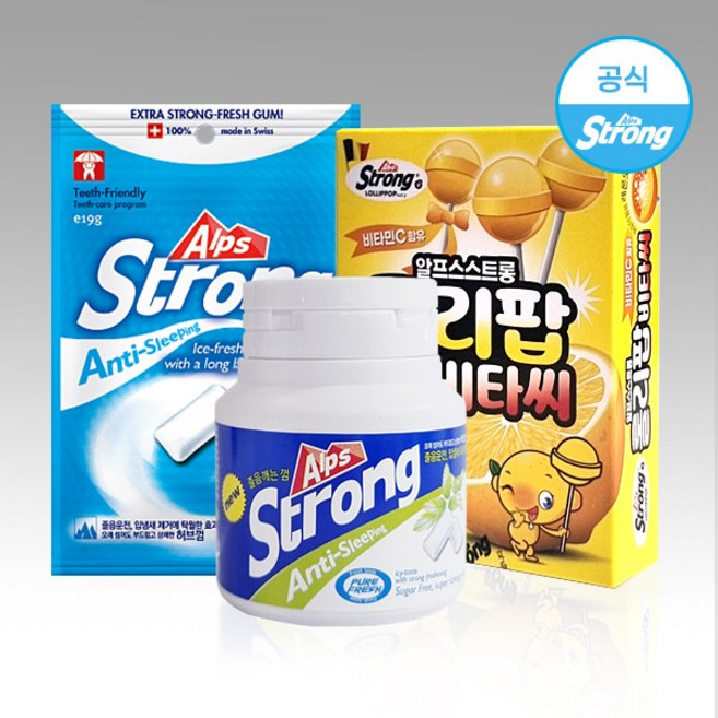 알프스 스트롱 자일리톨 허브 졸음 껌, 1세트, 123g