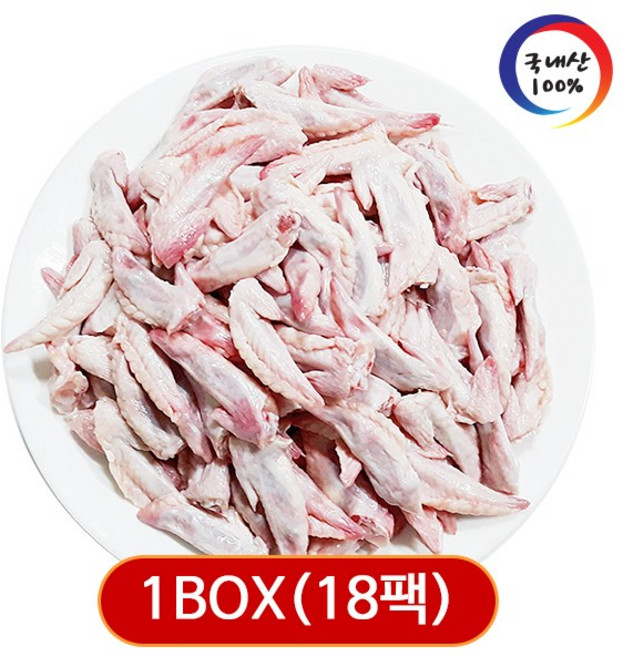 가나안식품 [도매] 닭날개(끝부분) 팁 18팩 대용량 업소용 국내산 강아지 수제간식, 1kg, 18개