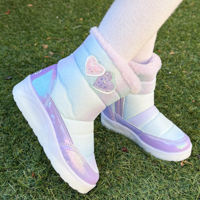 프롬베베 여아용 슈가 레인보우 LED 털 부츠