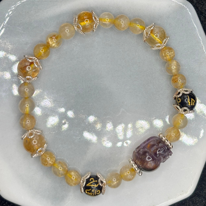金絲水晶與紫水晶雕刻手鍊