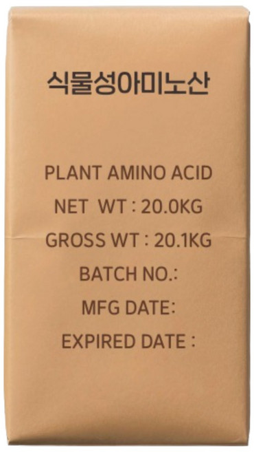 식물성아미노산 20kg - 수용성 유기질 필수 아미노산 생리 활성 미생물 증식 과실비대 뿌리발근 중량증대 액비 제조 비료원료, 1개
