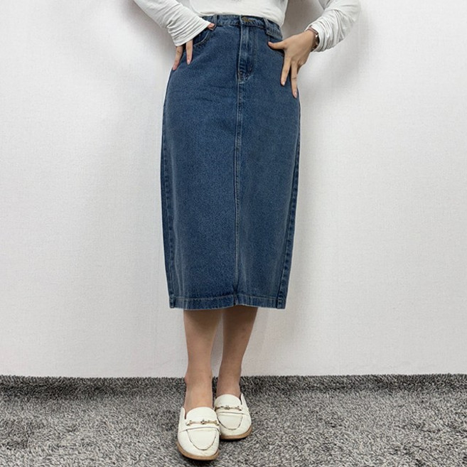 [~99 3XL A라인/ BIGSIZE] 롱스커트 빅사이즈 뒷절개 청스커트 스커트 치마 가을 가을스커트 페미닌 러블리 캐주얼 데일리룩 데이트룩 하비커버 롱스커트[374]