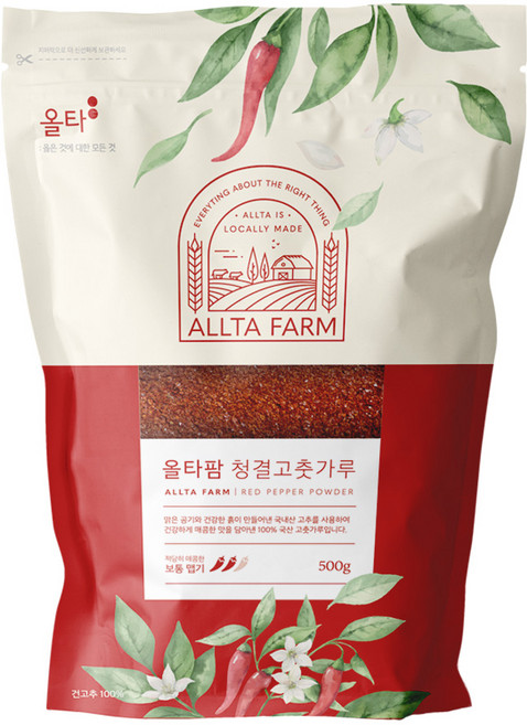 [올타팜] 25년산 햇 고춧가루 국내산 햇고추 고춧가루 (보통 굵기), 500g, 1개