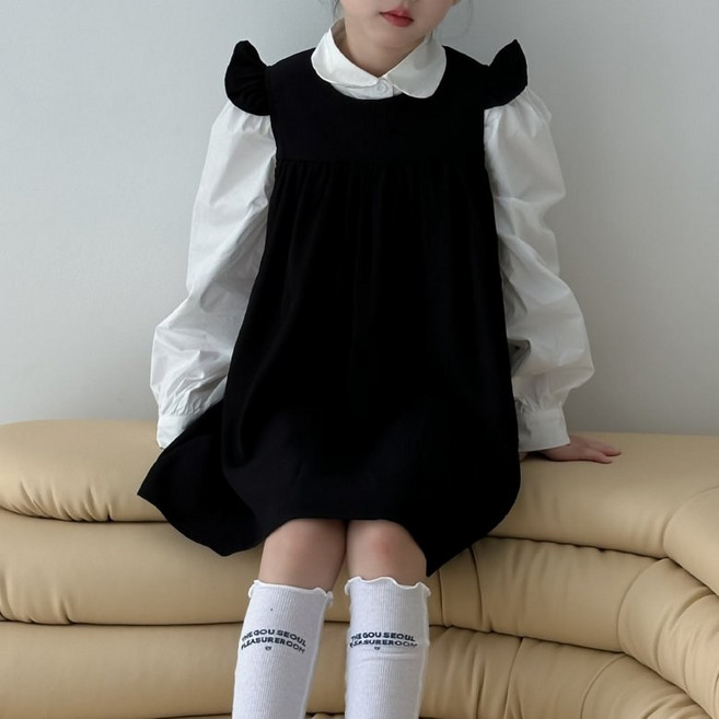 구빠방 아동 오버핏 셔츠 프릴 원피스 투피스 세트