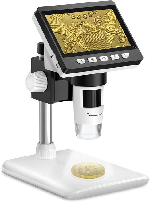 프리라이프 - 1000배 디지털 현미경 1000x 고배율 현미경 코인 현미경 4.3 인치 IPS 스크린 탑재, 1개