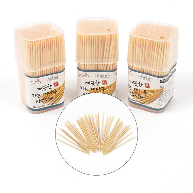 힘찬쇼핑_ 100% 대나무 재질 가는 대나무 이쑤시개 3통 약 320개, 3개