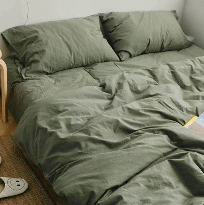 아름다운 핑크빛 봄여름용 부드러운 워싱 코튼 침구 4종 세트(침대 시트 이불 커버 3종 세트)