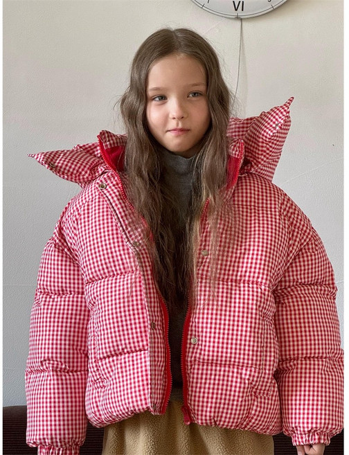 하와즈 남여공용 누빔 솜옷 점퍼 레드체크 솜옷 패딩