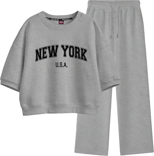 몰토벨리노 SF 뉴욕USA 오버핏 세미크롭 반팔 맨투맨 트레이닝 상하세트