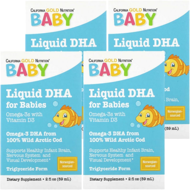 캘리포니아 골드 뉴트리션 CGN 유아용 DHA 비타민D3 함유 오메가3 59ml 4통 - 쿠팡