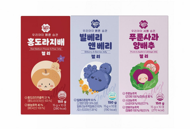 룰루맘 습관젤리 혼합 홍도라지배 15g 10포 + 빌베리앤베리 15g 10포 + 푸룬사과양배추 15g 10포(총30포), 30개