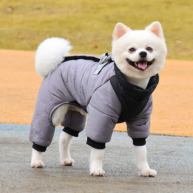 반려견 강아지 패딩 점퍼 올인원 하네스조끼, A타입-그레이, 1개