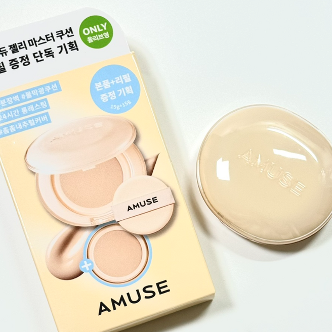 [정품] / 수분장벽과 황사 미세먼지 방지특허 안티 폴루션 효능 || 어뮤즈 듀 젤리 마스터 쿠션 리필 기획 (본품+리필 증정), 1개, 내추럴