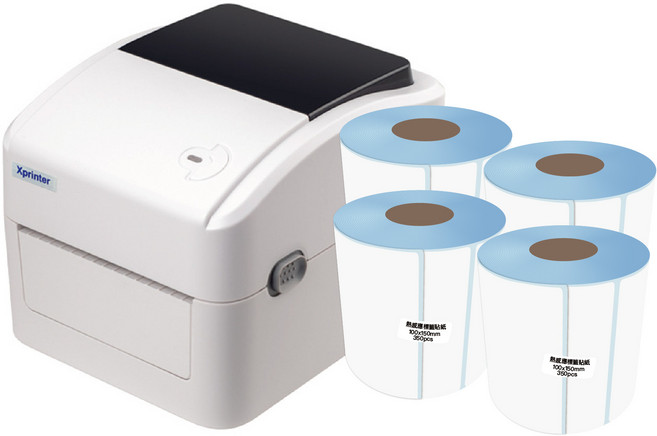 Xprinter 標籤機與熱感應標籤貼紙, 350pcs, XP420標籤機+4卷貼紙