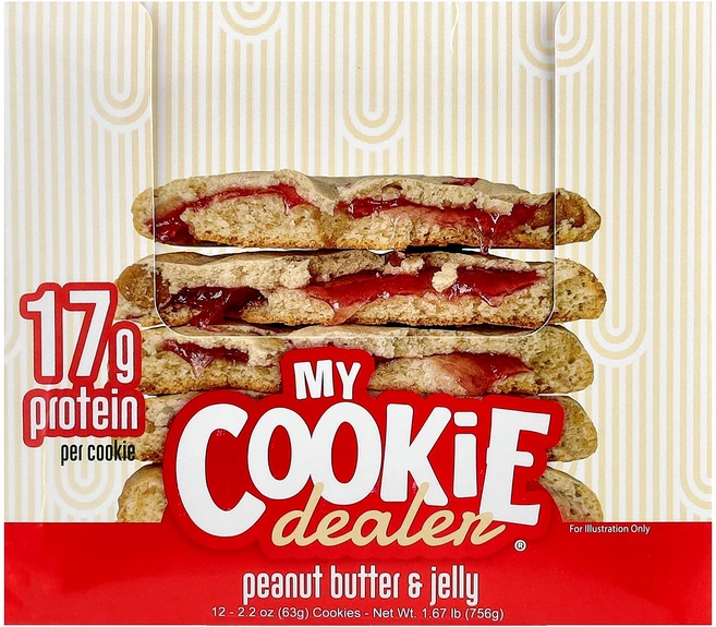 My Cookie Dealer Protein 프로틴 쿠키 땅콩 버터 & 젤리 쿠키 12개입 개당 63g(2.2oz) Protein (마이 딜러 프로틴), 1, 63g - 쿠팡