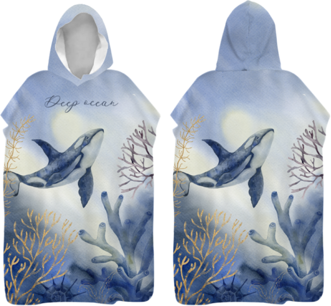 成人毛巾衣 大尺碼 超細纖維吸水 連帽斗篷浴巾 潛水 禦寒 游泳 海邊健身溫泉, 【加大款】藍鯨【超細纖維】, 1個