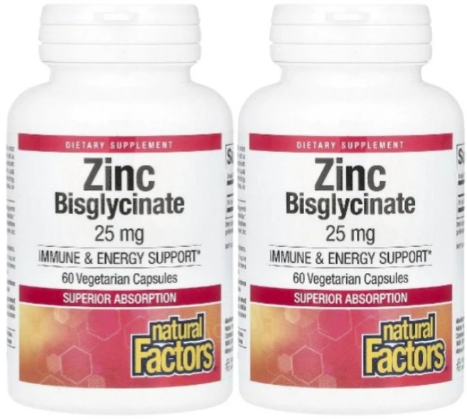 내추럴팩터스 Natural Factors 아연 비스글리시네이트 25mg 60베지캡슐 2개 Zinc Bisglycinate 비스글라이신 스테아린산, 60정 - 쿠팡