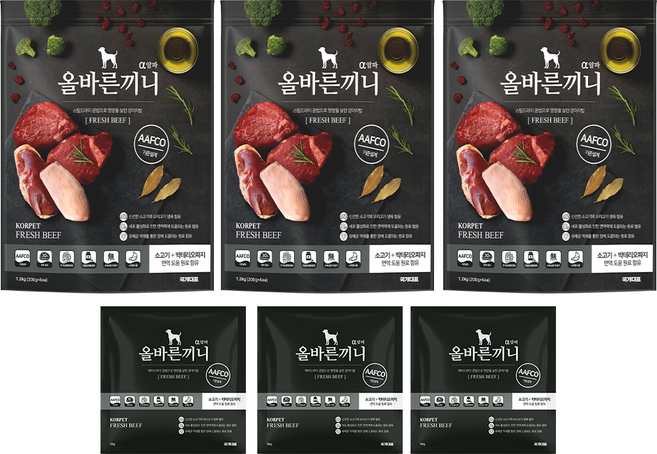 올바른끼니 알파 강아지 사료 소프트 스팀 사료 (안먹으면 100% 환불 보장), 1.2kg, 3개, 소