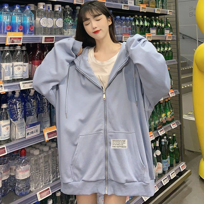 봄 가을 여성 후드집업 빅사이즈 루즈핏 후드 집업 심플 캐주얼 여자 가디건 LCL
