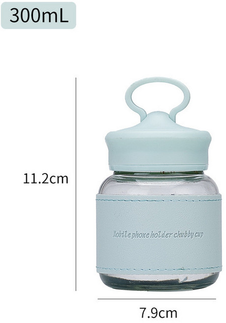 手提迷你胖胖杯透明玻璃杯 300ml, 支架胖胖杯藍色, 1套, 300L