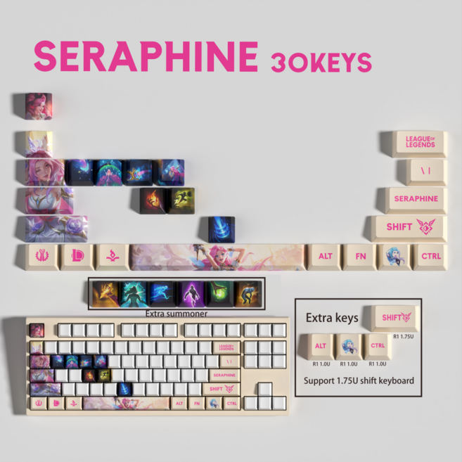 잼토이 리그오브레전드 키캡 30피스 키보드 게이밍 굿즈 커스텀 PBT, 옵션17. 세라핀, 30keys