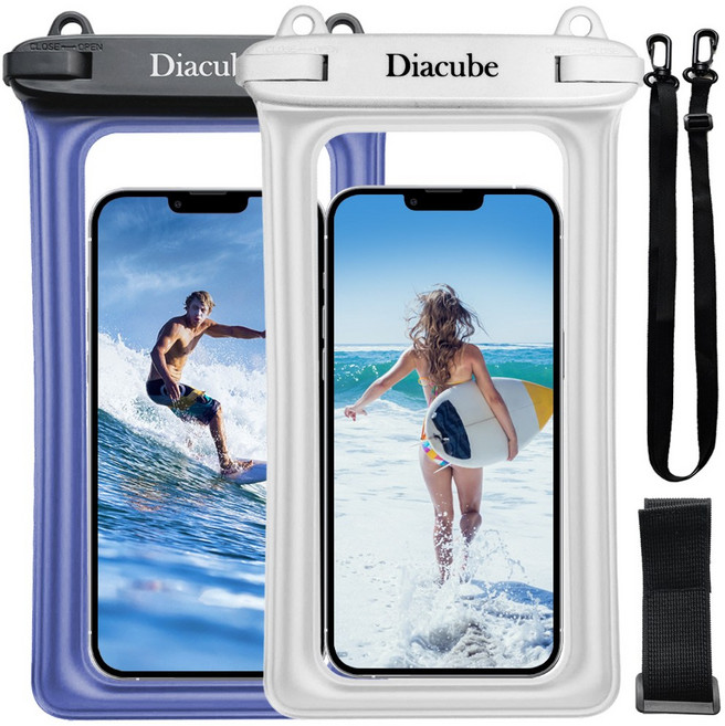 다이아큐브 스마트폰 원터치 방수팩 방수등급 IPX8 (+암밴드) 1+1, 1세트, 화이트+스카이블루