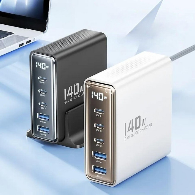 140W GaN USB C타입 고속충전기 5in1 LED디스플레이 아이폰 노트북 멀티충전, 1개, 화이트, 50cm