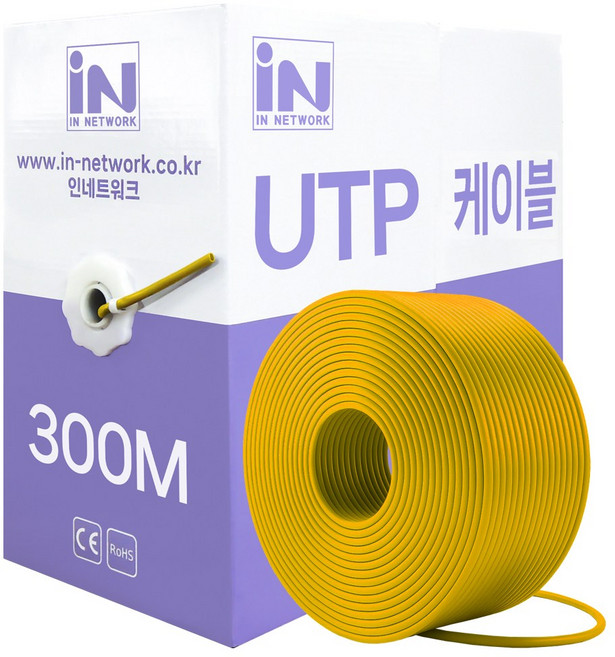 인네트워크 CAT.6 UTP 제작용 랜케이블 300M 박스형 옐로우 IN-6UTP300MYC, 1개