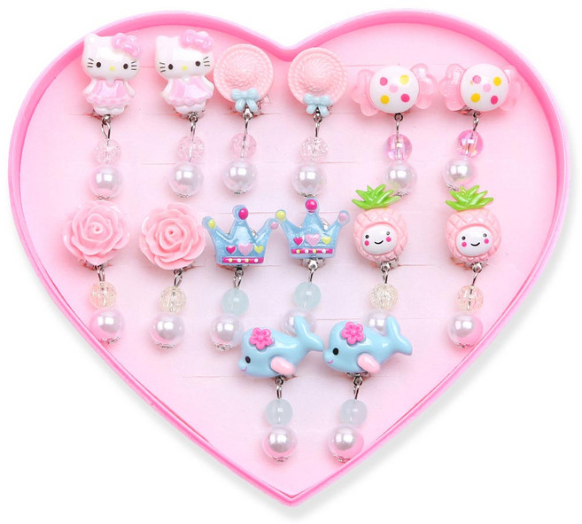 나린키즈 진주눈물방울 귀걸이 7종세트 하트케이스 주얼리 장난감 귀걸이 단체 선물용 유아 어린이 여아선물