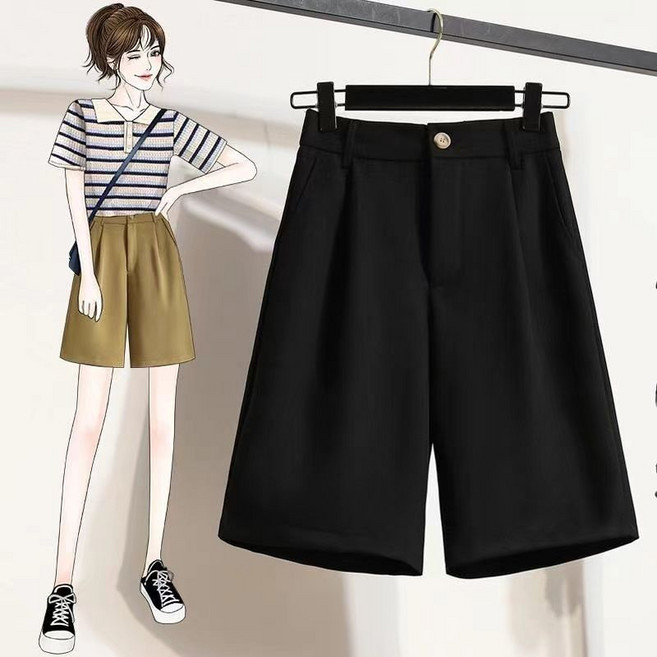 大碼短褲 夏季新款西裝闊腿短褲女寬鬆休閒五分褲
