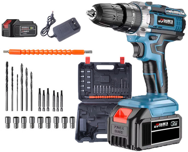 均怡 108V電鑽 單電池組 電動螺絲起子 多功能鑽頭套裝 家用充電式電鑽, 1套