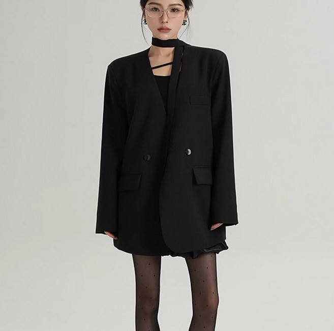 모몰라티 여성 브이넥 봄가을 루즈핏 캐주얼 정장 아우터