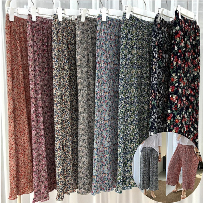 1+1 플리츠꽃바지 여성 밭일바지 꽃무늬 고무줄 촌캉스 몸빼 바지