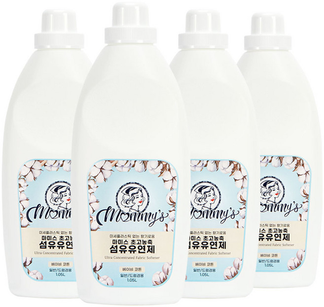 마미스 초고농축 섬유유연제 베이비코튼, 1.05L, 4개