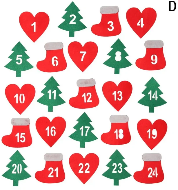 Sawaruita 크리스마스 어드벤트 캘린더 펠트 선물 주머니 파우치 DIY Felt, 01 B