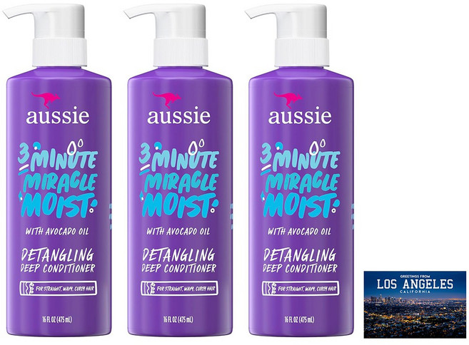 어씨 오지 3 미니트 미라클 모이스트 딥 컨디셔너 +포스트 카드, 3개, 475ml