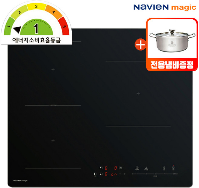 [1등급에너지효율/방문설치가능] 나비엔매직 블랙 인덕션3구 SUPER 플렉스존 3400W 초고화력 ERI-3403, 빌트인