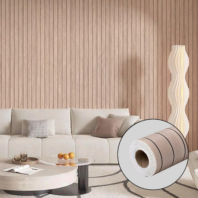 홈컴 템바보드 붙이는 벽지 셀프 접착식 단열 벽지 습기 방지 나무 무늬 인테리어 시트지, 베이지