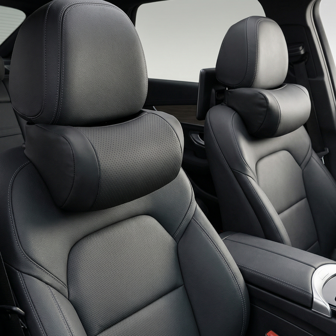 롤밴드 푹신한 차량용 목쿠션 나파가죽, 2개, 옵시디언 블랙