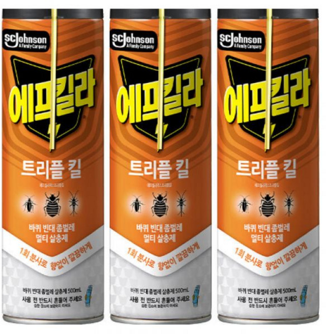 에프킬라맥스 트리플킬 바퀴벌레약 살충제 에어로졸 개미 좀벌레 빈대 퇴치제 500ml 3개