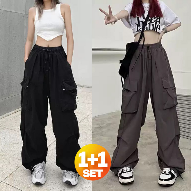 Izeriel 남녀 공용 1+1 4계절 카고팬츠 캐주얼 긴바지 빈티지 빅포켓 작업복 바지 봄 여름 가을 겨울 빅포켓 카고팬츠