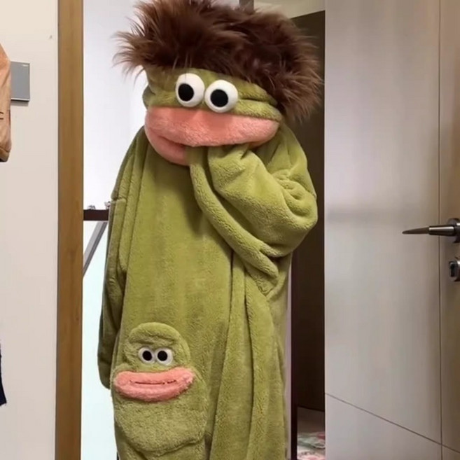 여성 남성 커플 빅마우스 일체형 잠옷 세트 겨울 두꺼운 극세사 유니크 홈웨어 코스튬