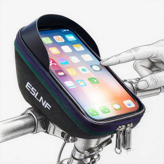 나너마켓 하드쉘 휴대폰거치 자전거 프레임 가방, 1개, 블랙