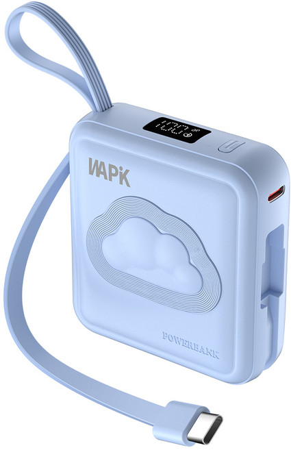 WAPIK 고속충전 일체형 미니 보조배터리 M2 C타입 잔량표시 10000mAh 22.5W, 블루