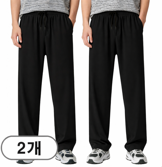 웨이차차 1+1 여름 남성 냉감바지 스판 시원한 아이스 일자 롱 팬츠