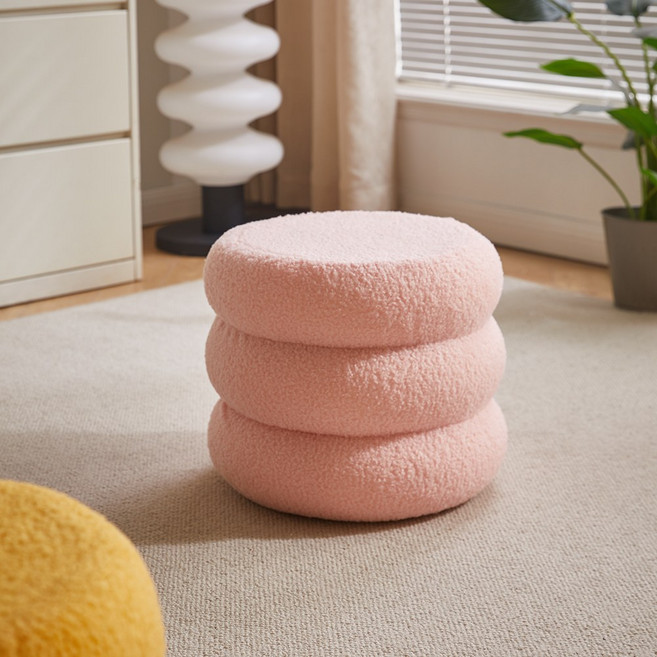 에코소라노 3단 스툴 화장대 의자 양털 보조 사이드 스툴, 핑크