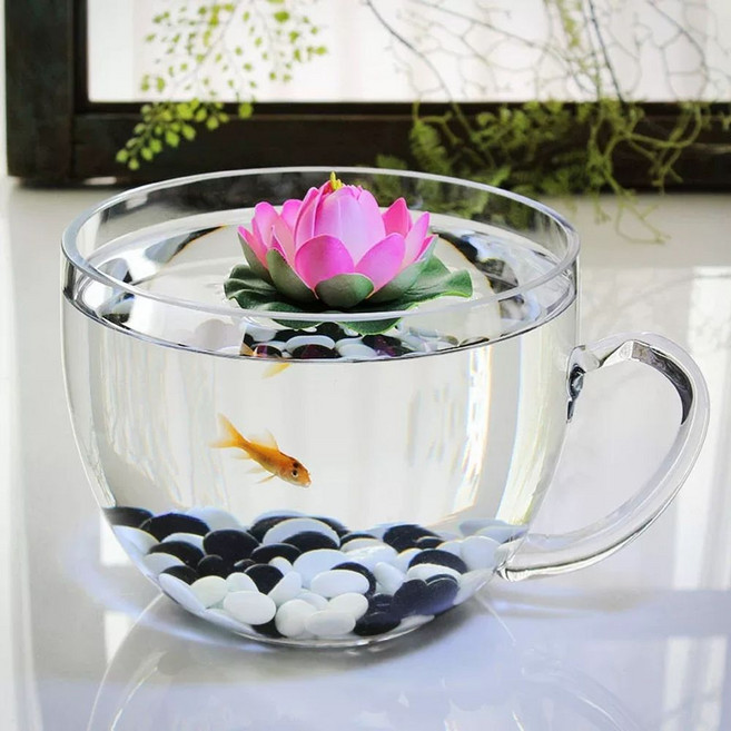 구피어항세트 베타 난주 데스크탑 컵모양어항 20배럭, 대형 그릇  흑백 유리 구슬 세트, 1개