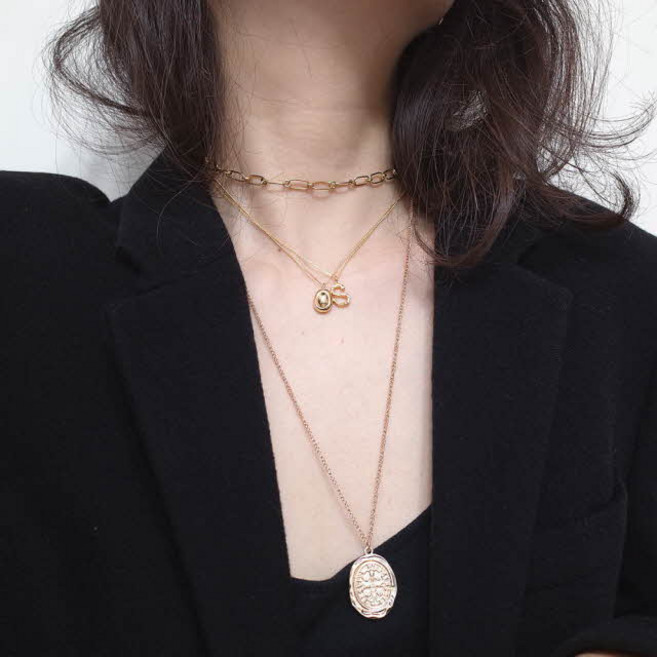 앤틱 빈티지 코인 롱 목걸이 60cm 레이어드 체인 팬던트 여자 긴목걸이